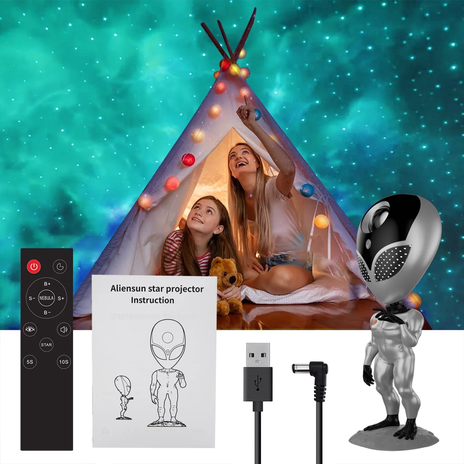 Star Projector, Aliens Galaxy Projector for Bedroom, Starry Nebula LED Lamp with Timer and Remote, Aliensun Night Light Kids Adults Gaming Room, Home Theater Room Decor